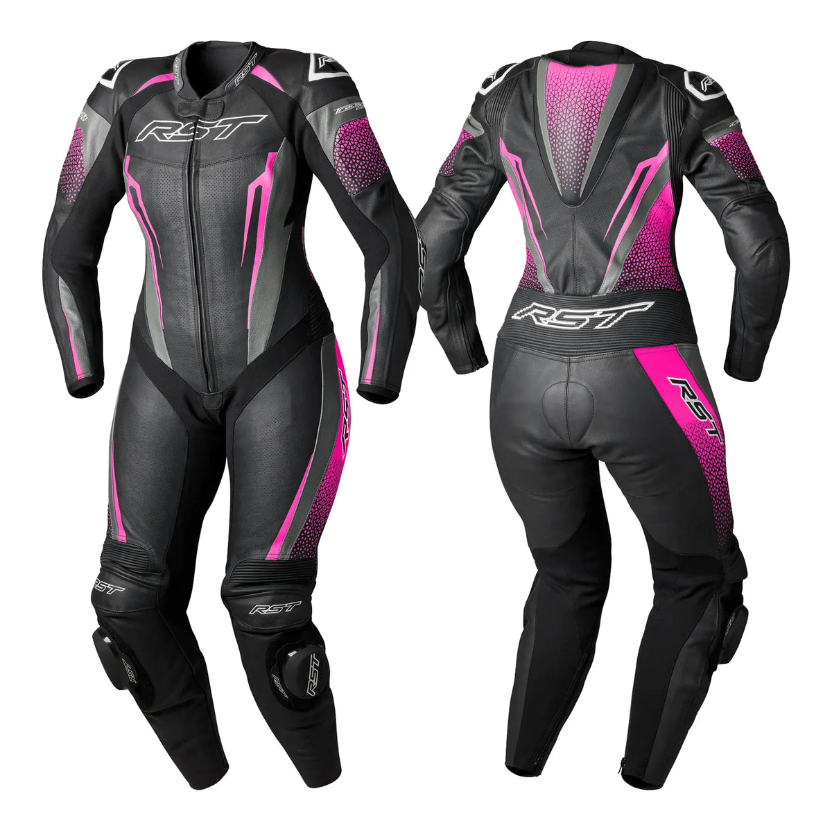 RST Motorcycle Ladies 1pc Race Suit - Tractech EVO D3O Armour (Black/Pink)